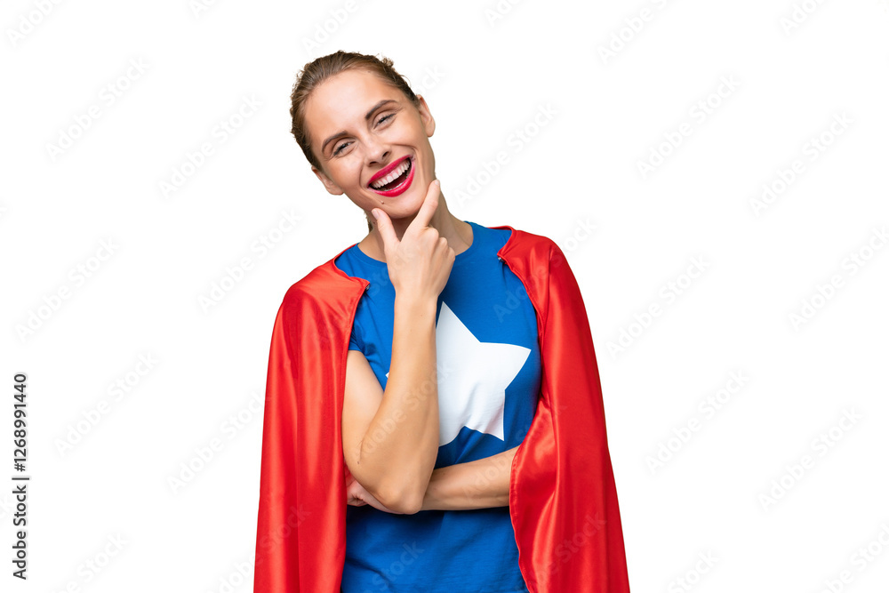 Super Hero caucasian woman over isolated background smiling Super Hero caucasian woman over isolated background smiling