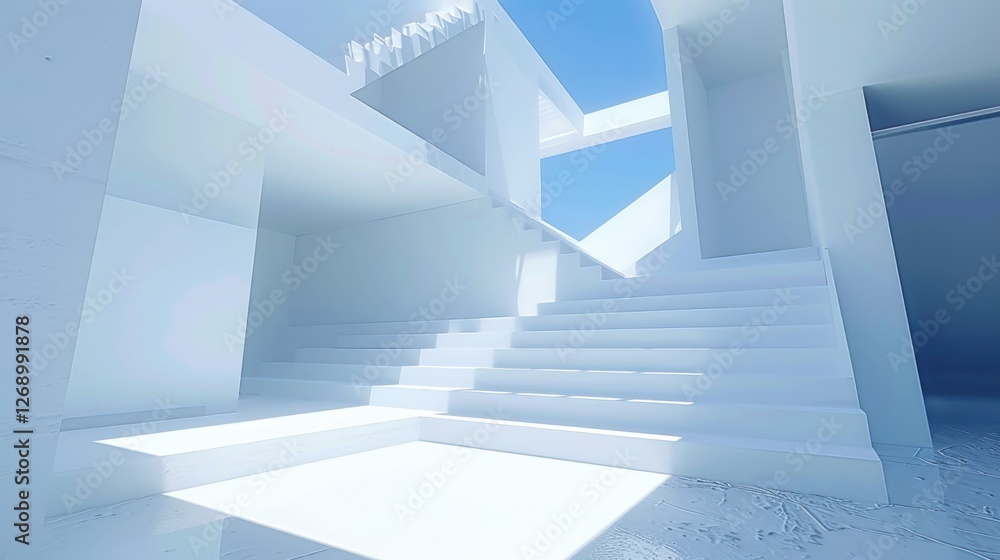 Fototapeta premium Abstract White Architectural Staircase Design: Modern Minimalist Interior Space