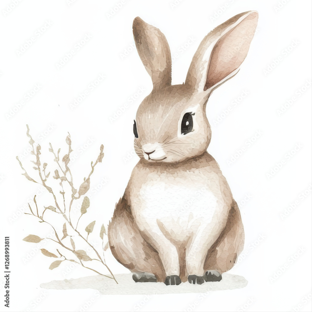 Fototapeta premium A charming watercolor illustration of a cute animal on a white background. Perfect for nursery decor, greeting cards, posters, and digital designs. Soft colors and hand-painted details add a whimsical