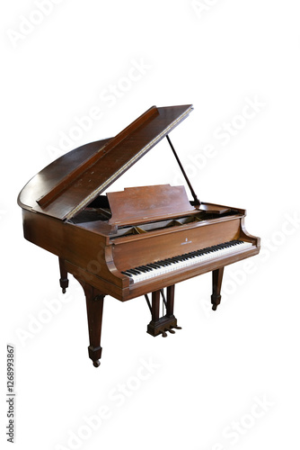 grand piano isolated on white on transparent and white background