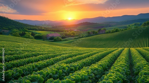 Wallpaper Mural Golden sunset over lush green hills and farmland in a tranquil countryside landscape Torontodigital.ca