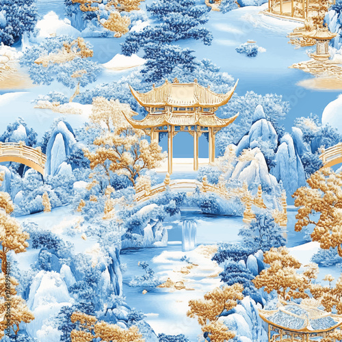 Elegant Chinoiserie Seamless Pattern Digital Paper – Oriental Floral Design