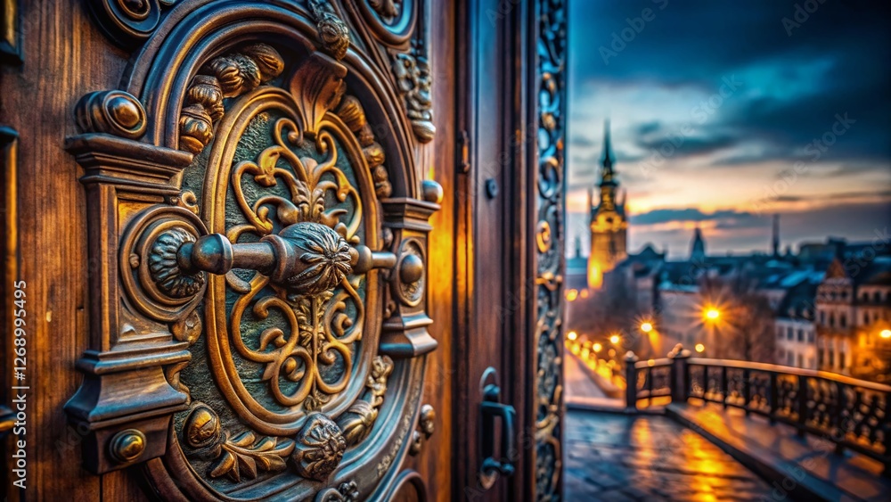 Obraz premium Long Exposure Photography of Ornate Architectural Door, Intricate Design, Unique Shape