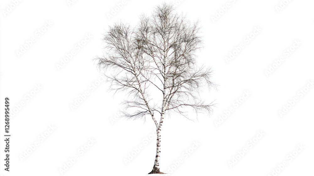 Fototapeta premium Winter Birch Tree, Isolated, White Background, Nature