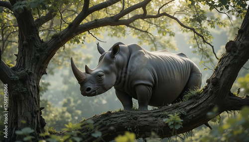 rhino in the park isolated on transparent background