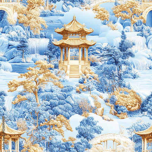 Elegant Chinoiserie Seamless Pattern Digital Paper – Oriental Floral Design