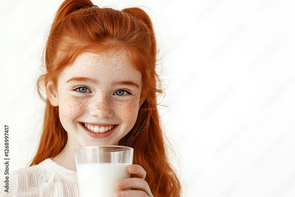 Young pretty redhead girl having breakfast milk Young pretty redhead girl having breakfast milk