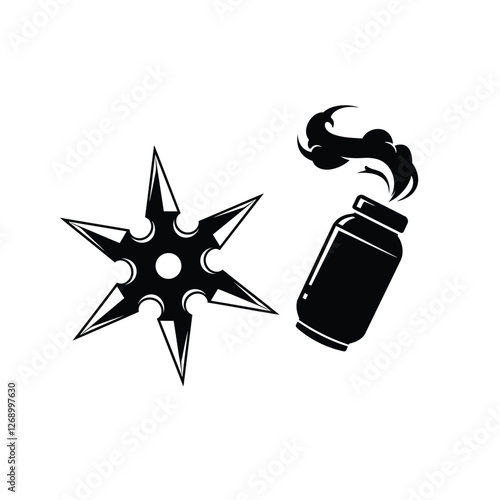 Silhouette vector illustration of a ninja star and smoke bomb icon