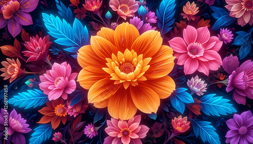 colorful flowers background  isolated on transparent background