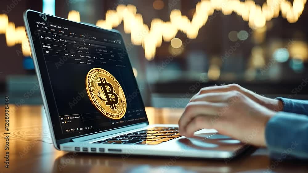 1_Cryptocurrency Investor Tracking Bitcoin Prices on Laptop