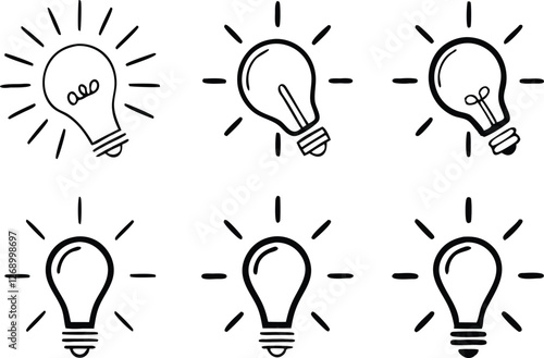 Lamp line icon set. Idea lamp icon collection. Flat style