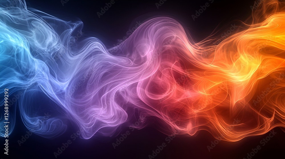 Abstract colorful smoke wave, dark background, design element Abstract colorful smoke wave, dark background, design element