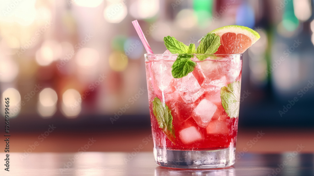 A refreshing cocktail in a glass, garnished with mint and lime, served with ice, perfect for a warm day or festive occasion. A refreshing cocktail in a glass, garnished with mint and lime, served with ice, perfect for a warm day or festive occasion.