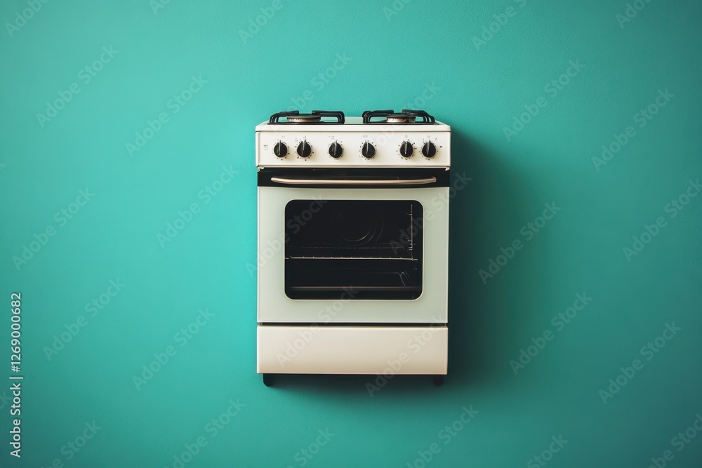 Fototapeta premium White oven stands against an aquamarine background in minimalist style