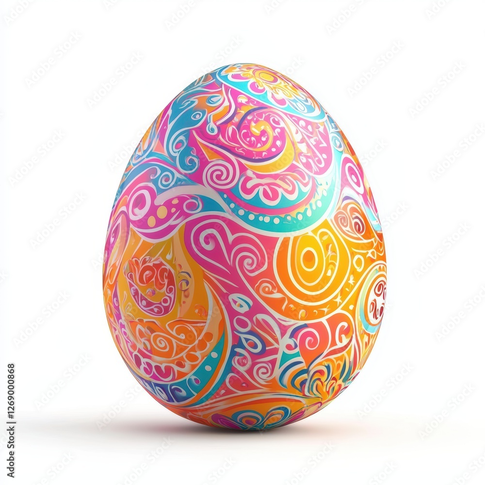 Colorful Easter egg with intricate patterns isolated on white Colorful Easter egg with intricate patterns isolated on white