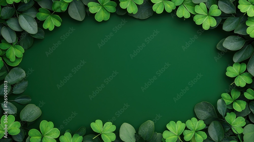 A lush green background framed by vibrant clovers and leaves, creating a natural and soothing aesthetic. A lush green background framed by vibrant clovers and leaves, creating a natural and soothing aesthetic.