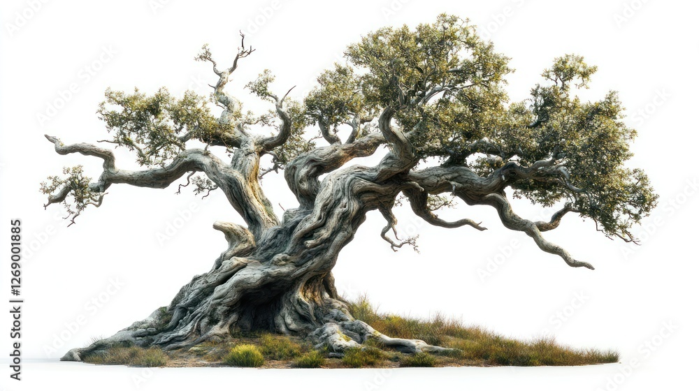 Fototapeta premium Ancient olive tree, isolated on white, background for design