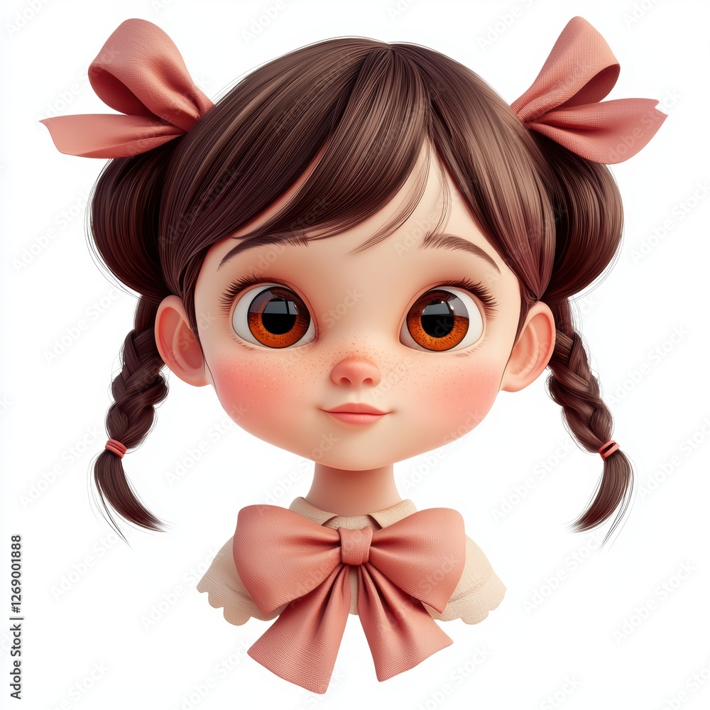 Cute little girl with pigtails and a big bow isolated on white Cute little girl with pigtails and a big bow isolated on white