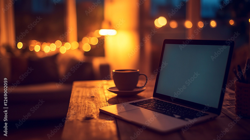 A wooden desk with an open notebook and a cup of coffee A wooden desk with an open notebook and a cup of coffee