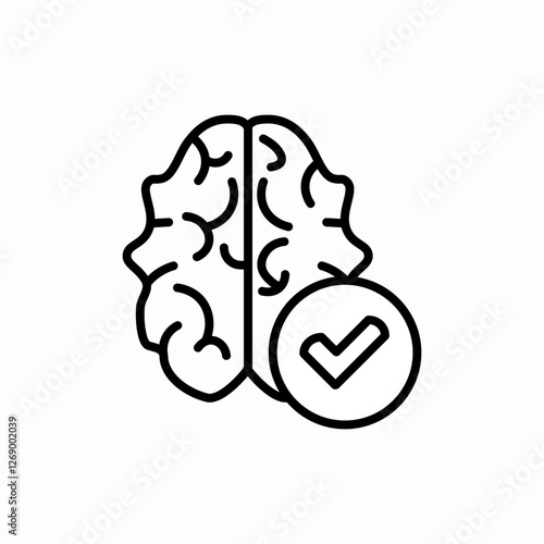 Brain with checkmark icon vector sign