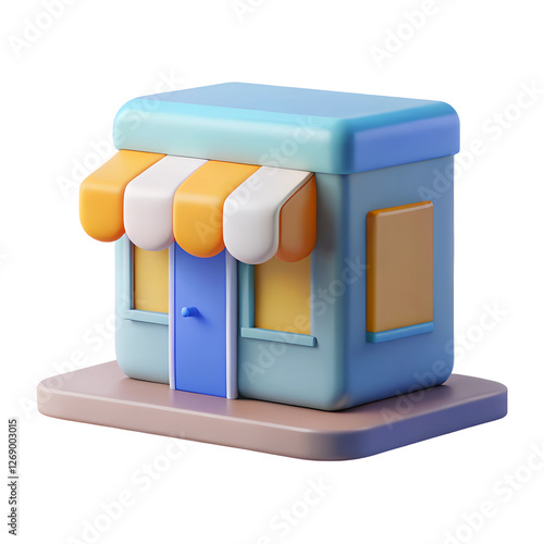 3d icon render style, minimalist style, A retail store with a display window, representing shoppin