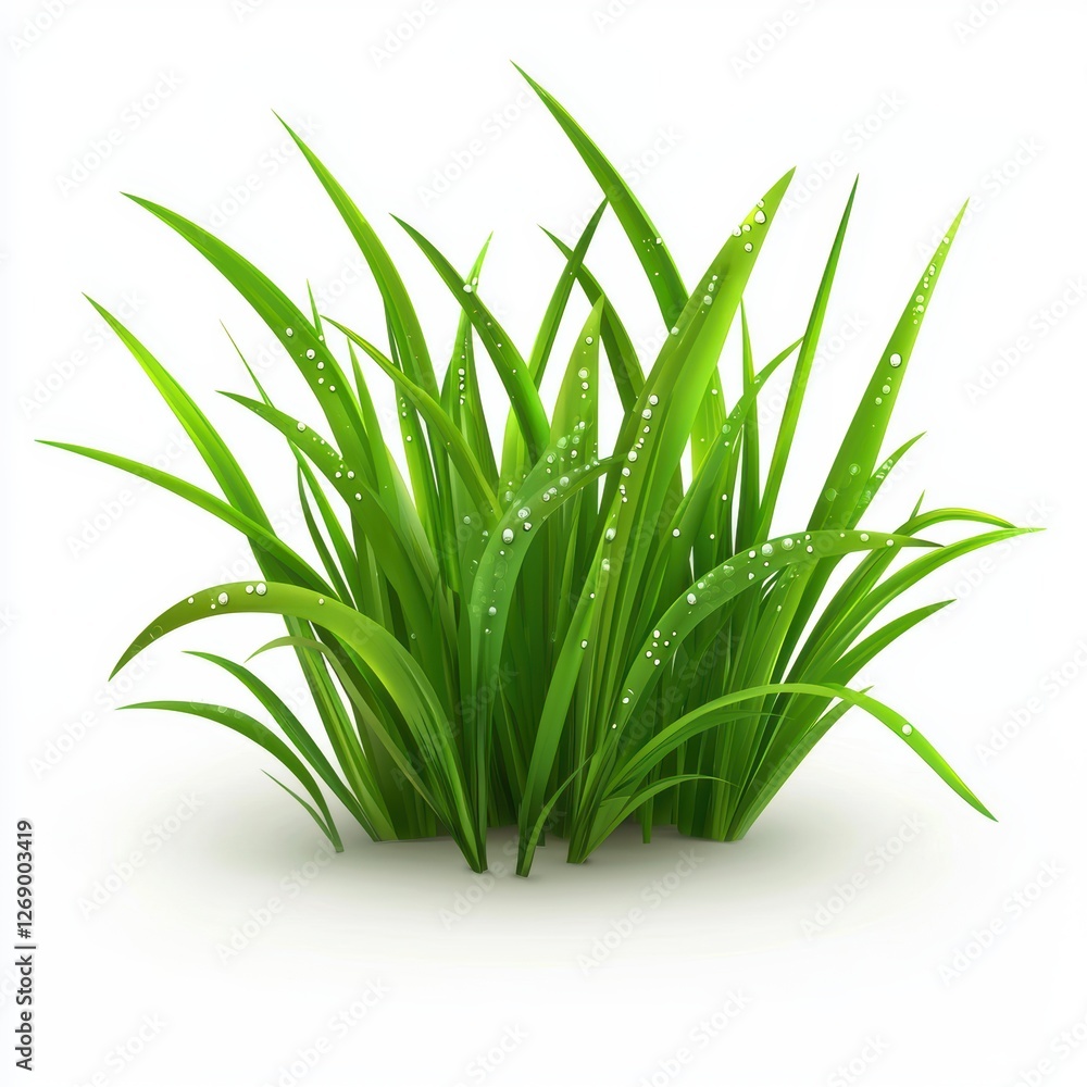Fototapeta premium Fresh green grass with morning dew isolated on white