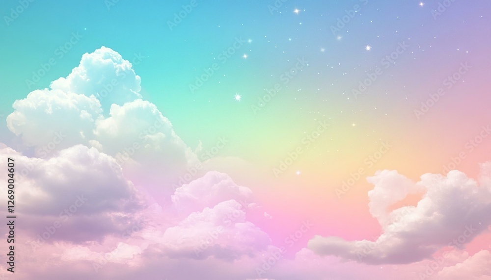 A pastel rainbow unicorn background including sparkling stars. A hazy pink fantasy sky. Charming holographic area. A pastel rainbow unicorn background including sparkling stars. A hazy pink fantasy sky. Charming holographic area.
