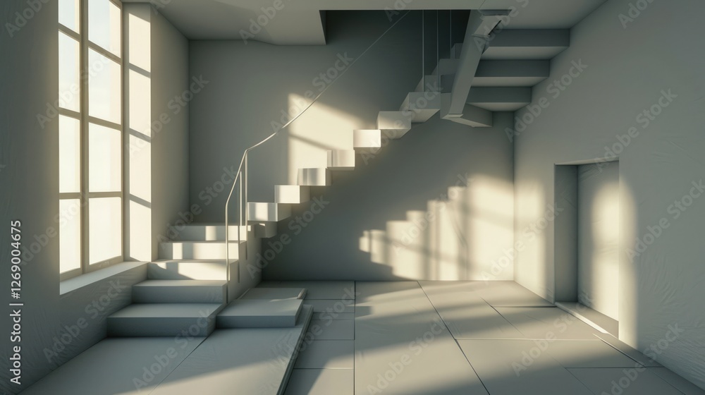 Obraz premium Sunlit Modern Staircase Interior Design