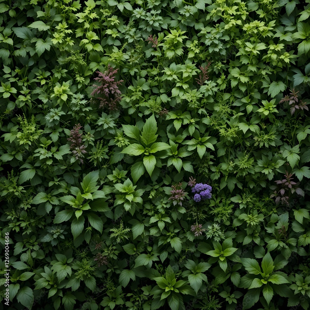 Obraz premium Herb wall, Plant wall, Natural green wallpaper and background., AI generated.