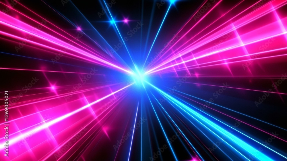 Abstract flight in retro neon hyper warp space in the tunnel 3d illustration. Abstract blue background with neon rays flashes of light faces and lines. Abstract flight in retro neon hyper warp space in the tunnel 3d illustration. Abstract blue background with neon rays flashes of light faces and lines.