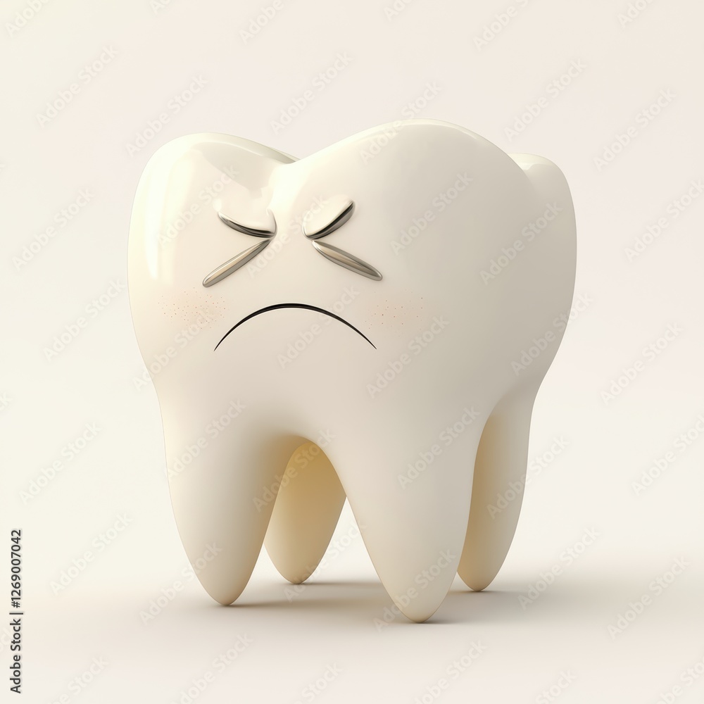 Sad tooth with a tiny crack and a worried expression isolated on white Sad tooth with a tiny crack and a worried expression isolated on white