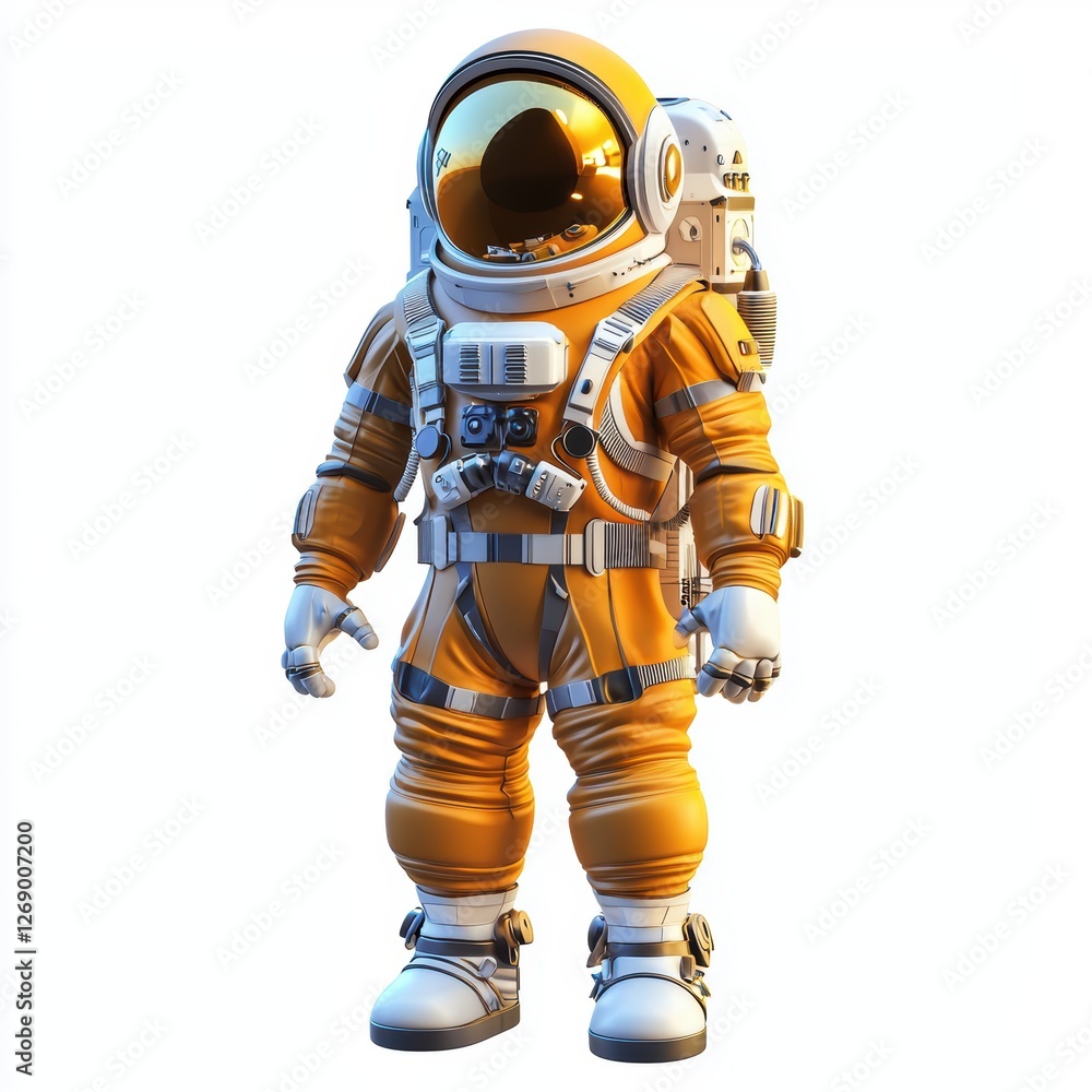 Fototapeta premium Sci-fi astronaut in a space suit with a futuristic helmet isolated on white