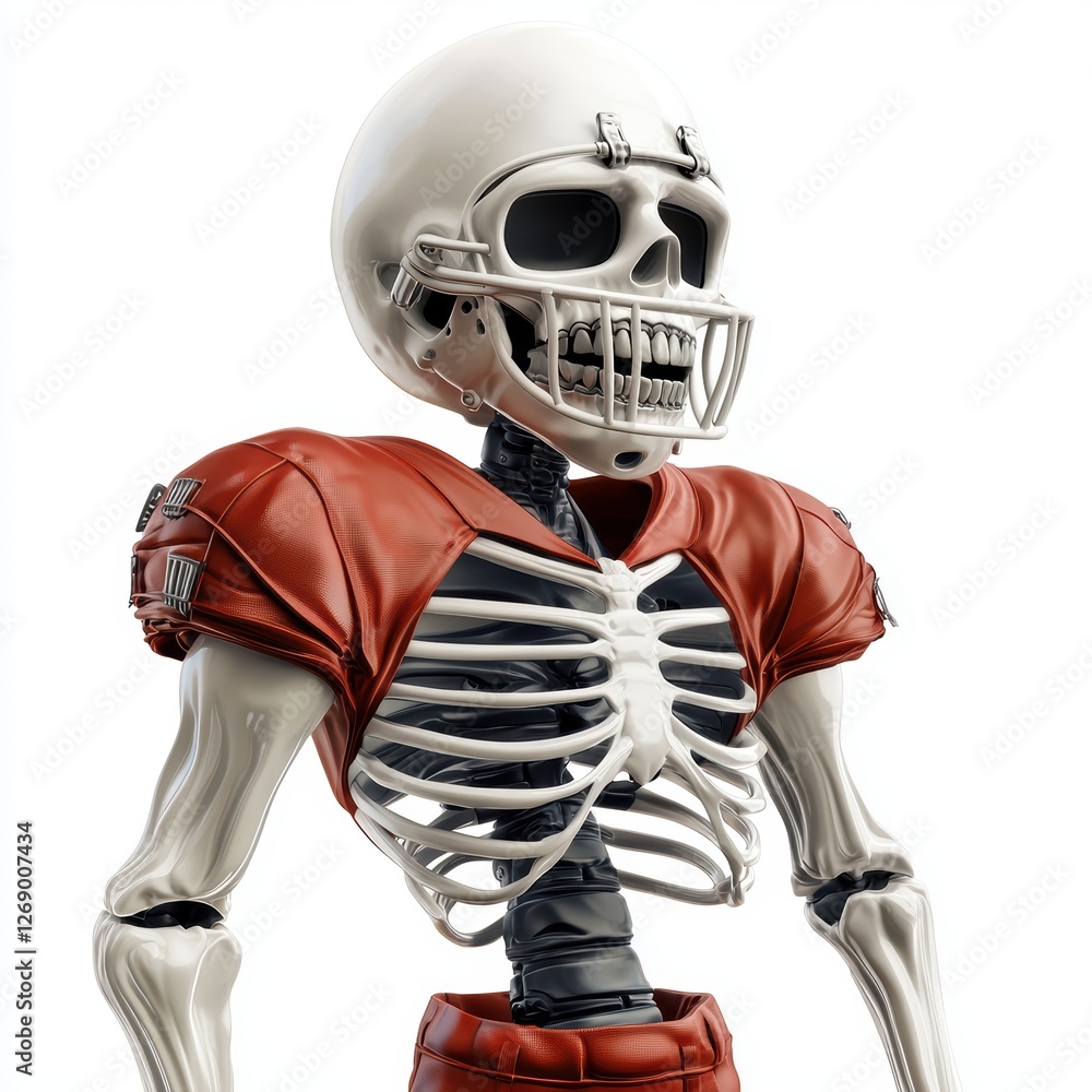 Skeleton football player with shoulder pads isolated on white Skeleton football player with shoulder pads isolated on white