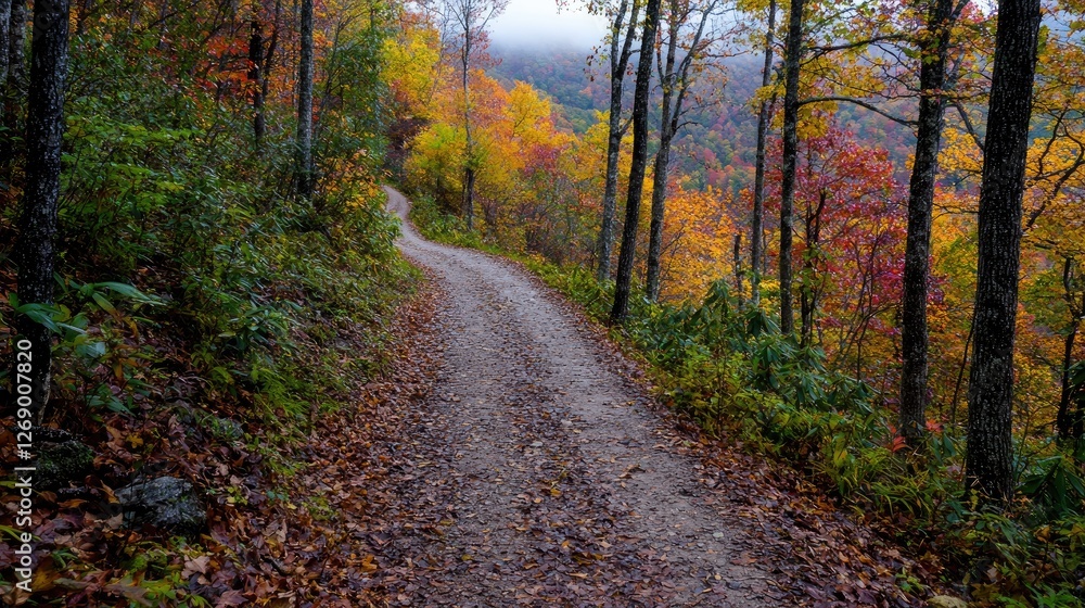 Winding mountain path in autumn foliage Winding mountain path in autumn foliage
