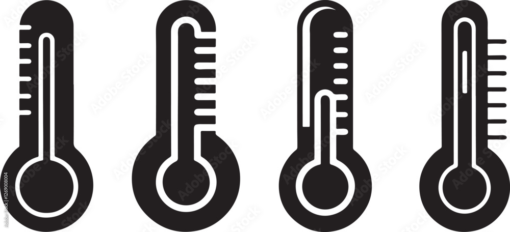set of thermometer silhouette, black and white silhouette, vector and illustration set of thermometer silhouette, black and white silhouette, vector and illustration