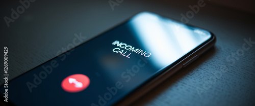 Close-up of a smartphone screen showing an incoming call notification with a clear interface and modern design, symbolizing digital communication and mobile technology.