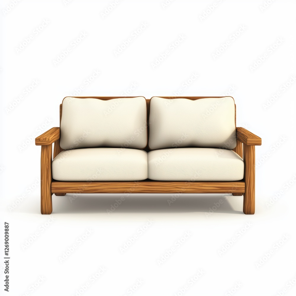Wooden-framed modern sofa with linen fabric isolated on white Wooden-framed modern sofa with linen fabric isolated on white
