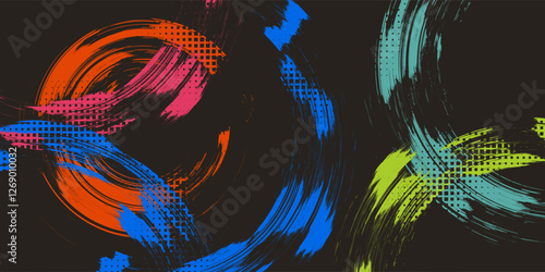 Abstract Sports Background with Blue and Orange Brush Texture and Halftone Effect. Retro Grunge Background for Banner or Poster Design
