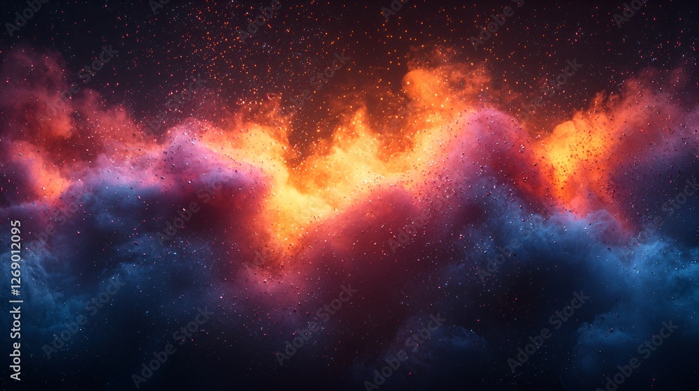 Fototapeta premium Fiery cosmic cloudscape, nebula, space, abstract background, digital art