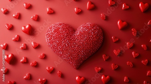 Valentine's Day Red Heart with Small Hearts Background