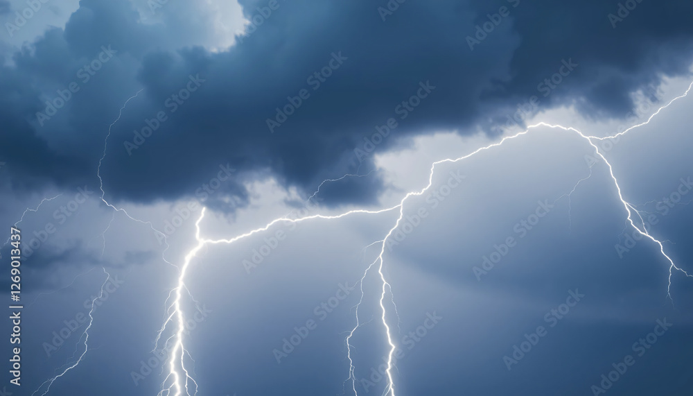 Thunderstorm with multiple lightning strikes in a dark ominous sky Thunderstorm with multiple lightning strikes in a dark ominous sky