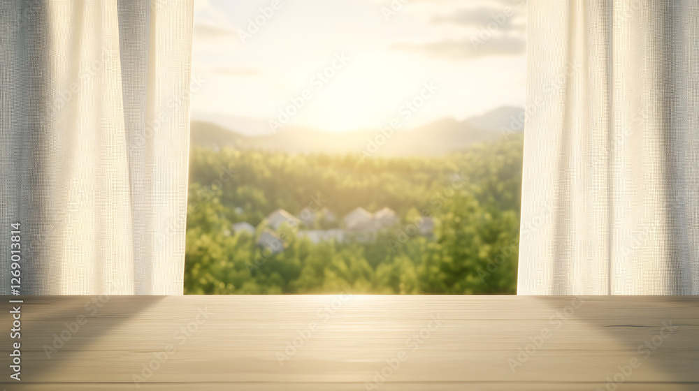 Curtains Open to a Beautiful Scenic View, Warm and Cozy Atmosphere
Curtains Open to a Beautiful Scenic View, Warm and Cozy Atmosphere