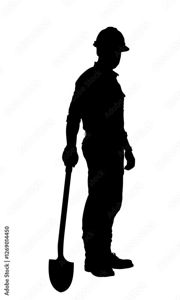 Silhouette of a construction worker with a spade - vector illustration Silhouette of a construction worker with a spade - vector illustration
