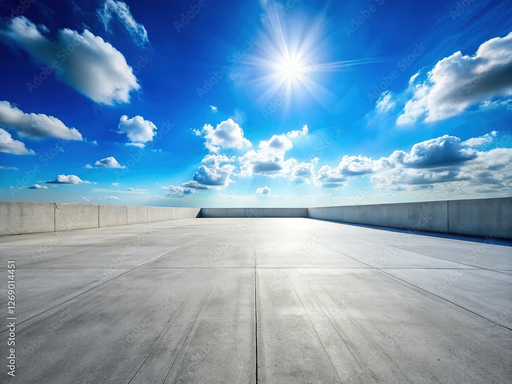 Serene Blue Sky Over Empty Concrete Expanse - Stock Photo Serene Blue Sky Over Empty Concrete Expanse - Stock Photo