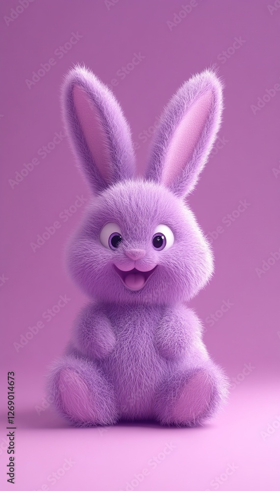 Fototapeta premium 3d Bunny Animation Cartoon Cute Smiling Fluffy Ears Pink Background Copy Space Happy Easter Greeting Card