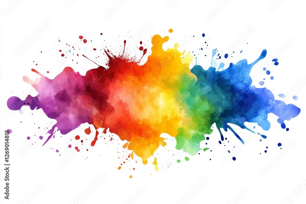 Rainbow watercolor splash explosion on white background, design element Rainbow watercolor splash explosion on white background, design element