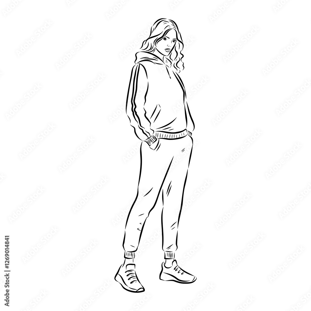 Fototapeta premium Vector fashion illustration of a beautiful girl in sports wear