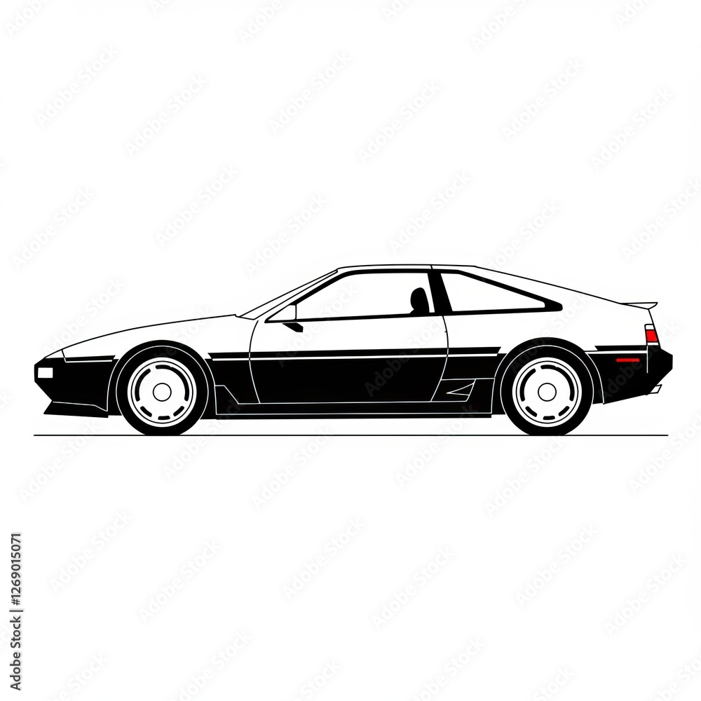 Naklejka premium Minimalist outline of retro sports car design in black and white