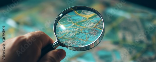 Human Hand Holding Magnifying Glass Over Cadastre Map, 