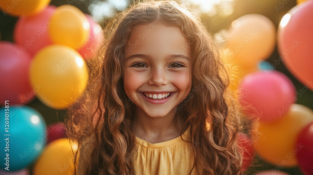 Happy Little Girl Surrounded by Colorful Balloons Happy Little Girl Surrounded by Colorful Balloons